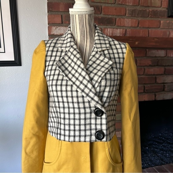 NWT Anthropologie Cartonnier Yellow Plaidblock Peacoat Jacket Mustard Yellow 0 - Picture 5 of 11